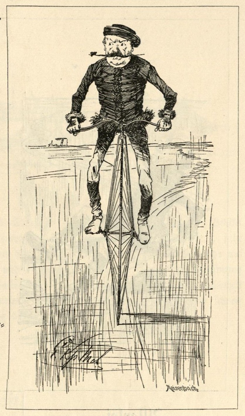 Humoristischer Zyklus eines Einradfahrers bei einer Begegnung mit einer Wespe